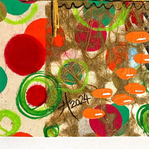 Lets Communicate Original Art Painting Collage Mixed Media Matted 8x8in - Picture 9 of 10